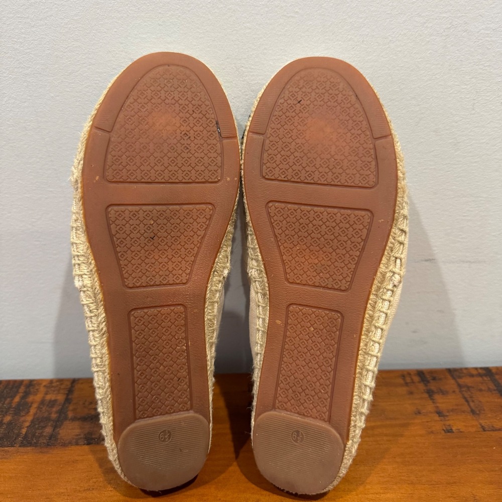 Tory Burch Canvas Espadrille Flats Cream Color-Block Logo Cap Toe Women's 6.5 - Picture 4 of 9